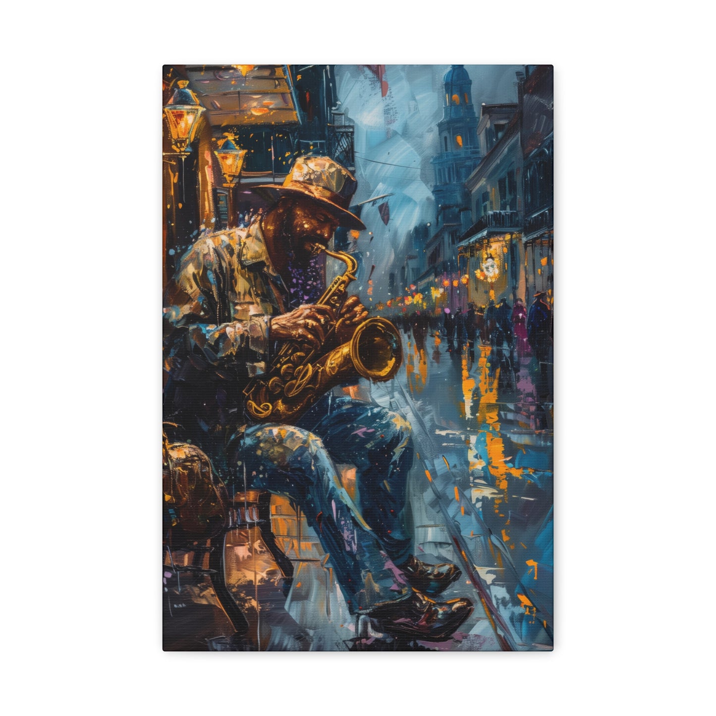 Man Playing Horn on the Street - Rembrandt Style Digital Oil Painting Canvas Gallery Wraps