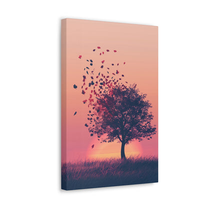 Tree in a Golden Sunset Digital Illustration Canvas Gallery Wraps