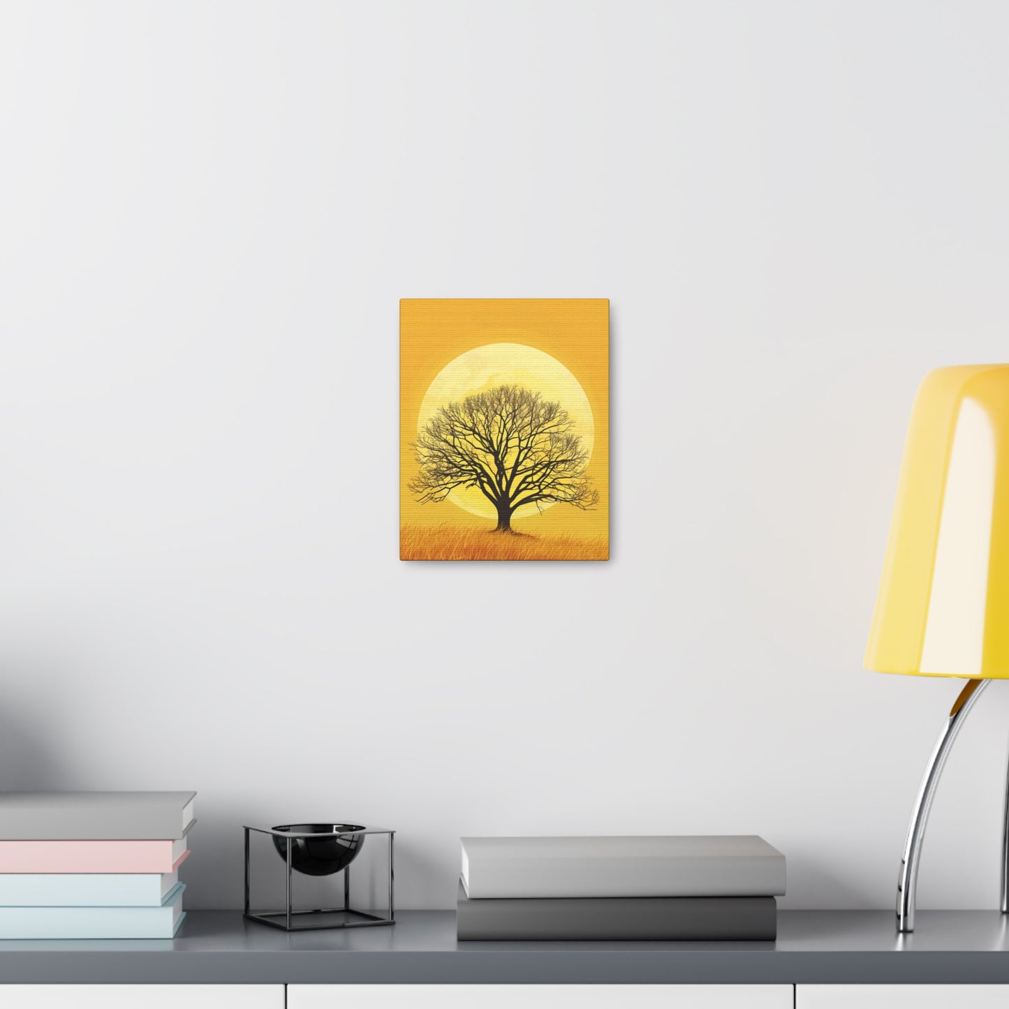 A Leafless Tree in a Golden Evening Digital illustration Canvas Gallery Wraps