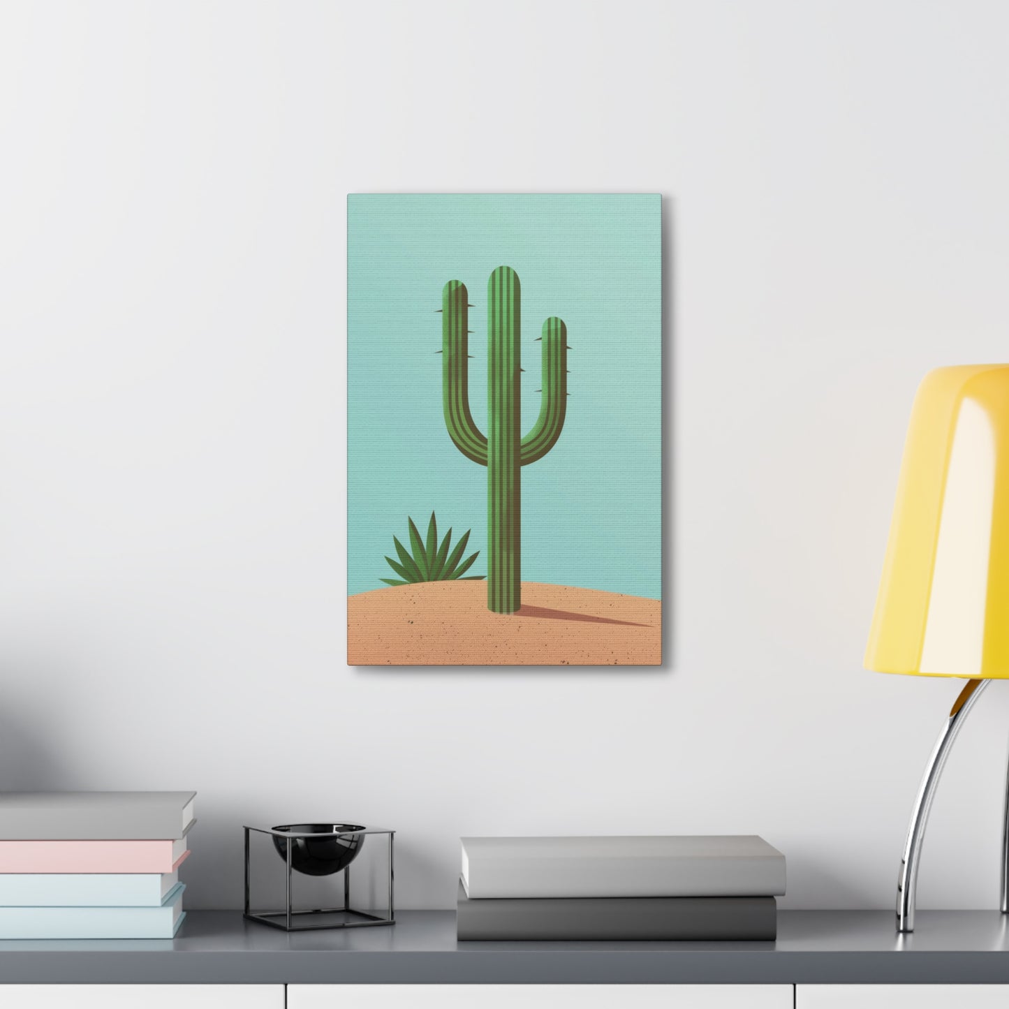 Saguaro Cactus in Desert - Illustration Canvas Gallery Wraps