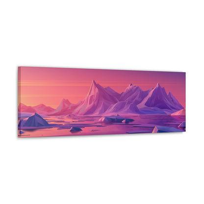 Snowy Mountain Evening in Antarctica - Digital Landscape Illustration Panorama Canvas Gallery Wraps