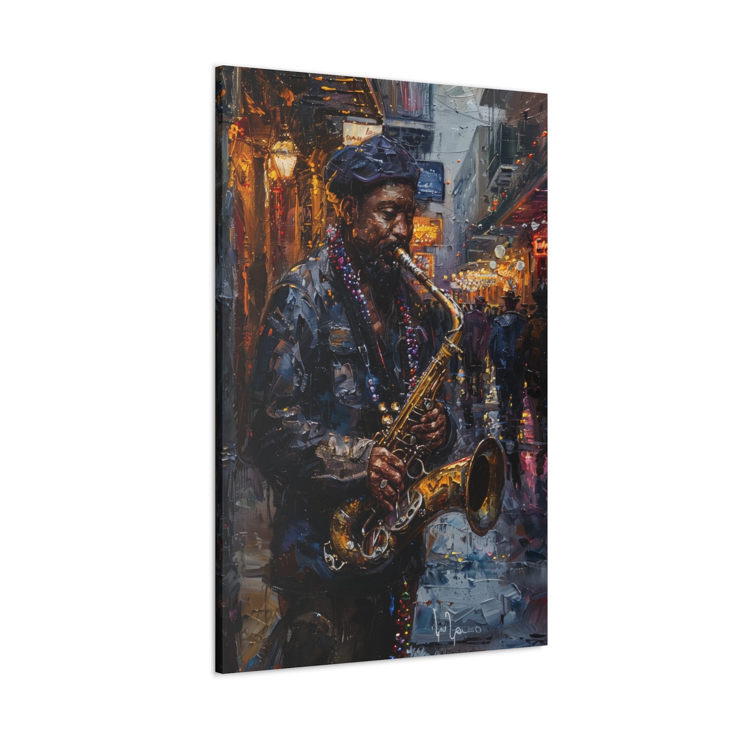 Man Playing Horn on the Street - Rembrandt Style Digital Oil Painting Canvas Gallery Wraps