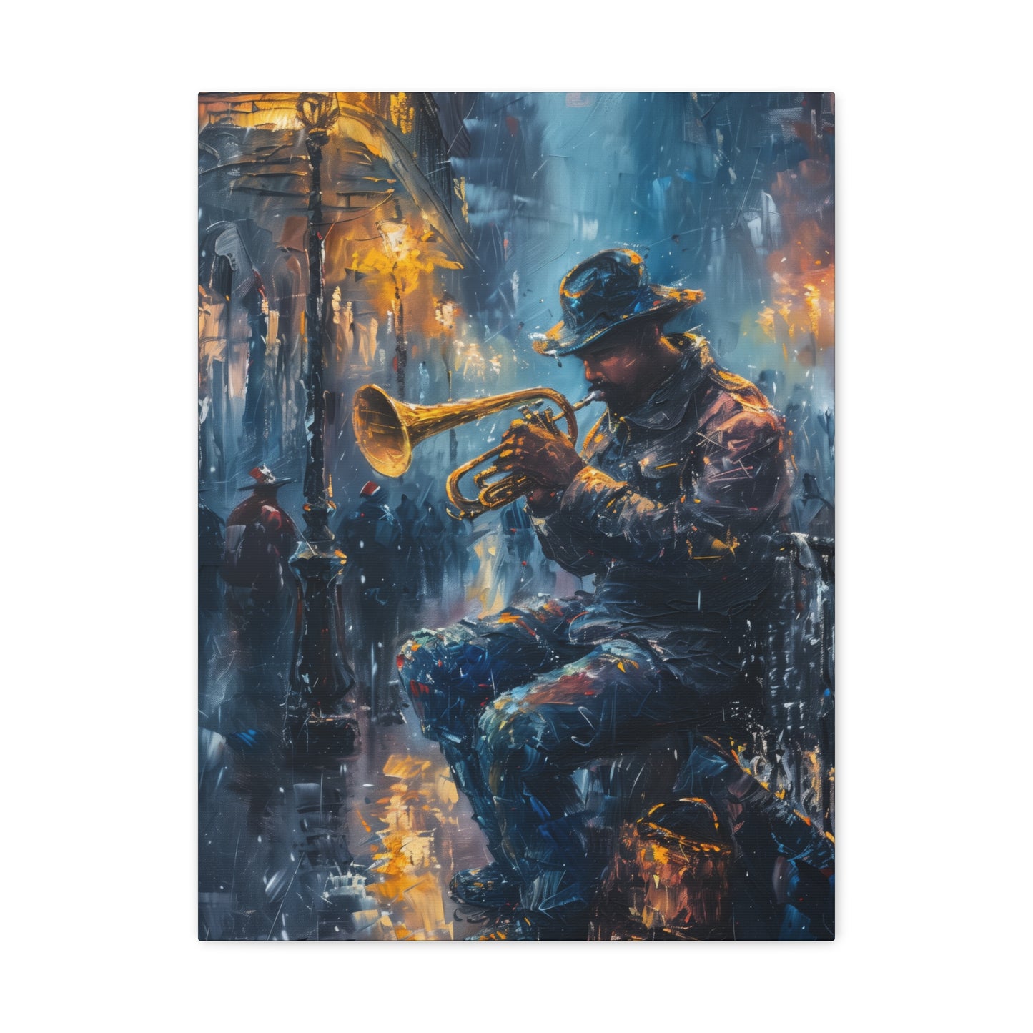 Man Playing Horn on the Street - Rembrandt Style Digital Oil Painting Canvas Gallery Wraps