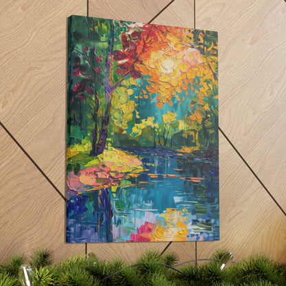 River in a Autumn Forest - Claude Monet Style Digital Print Canvas Gallery Wraps