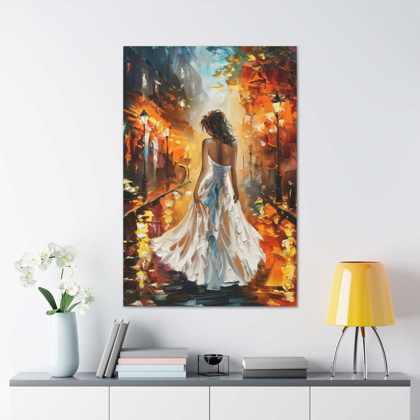 bride walking in the street - Leonid Afremov Style Digital Print Canvas Gallery Wraps