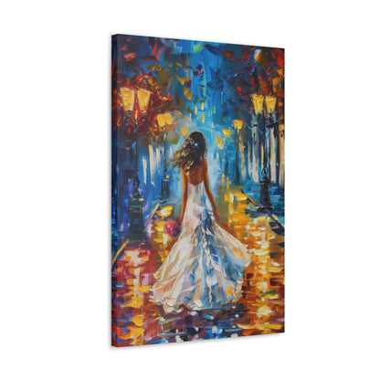 bride walking in the street - Leonid Afremov Style Digital Print Canvas Gallery Wraps