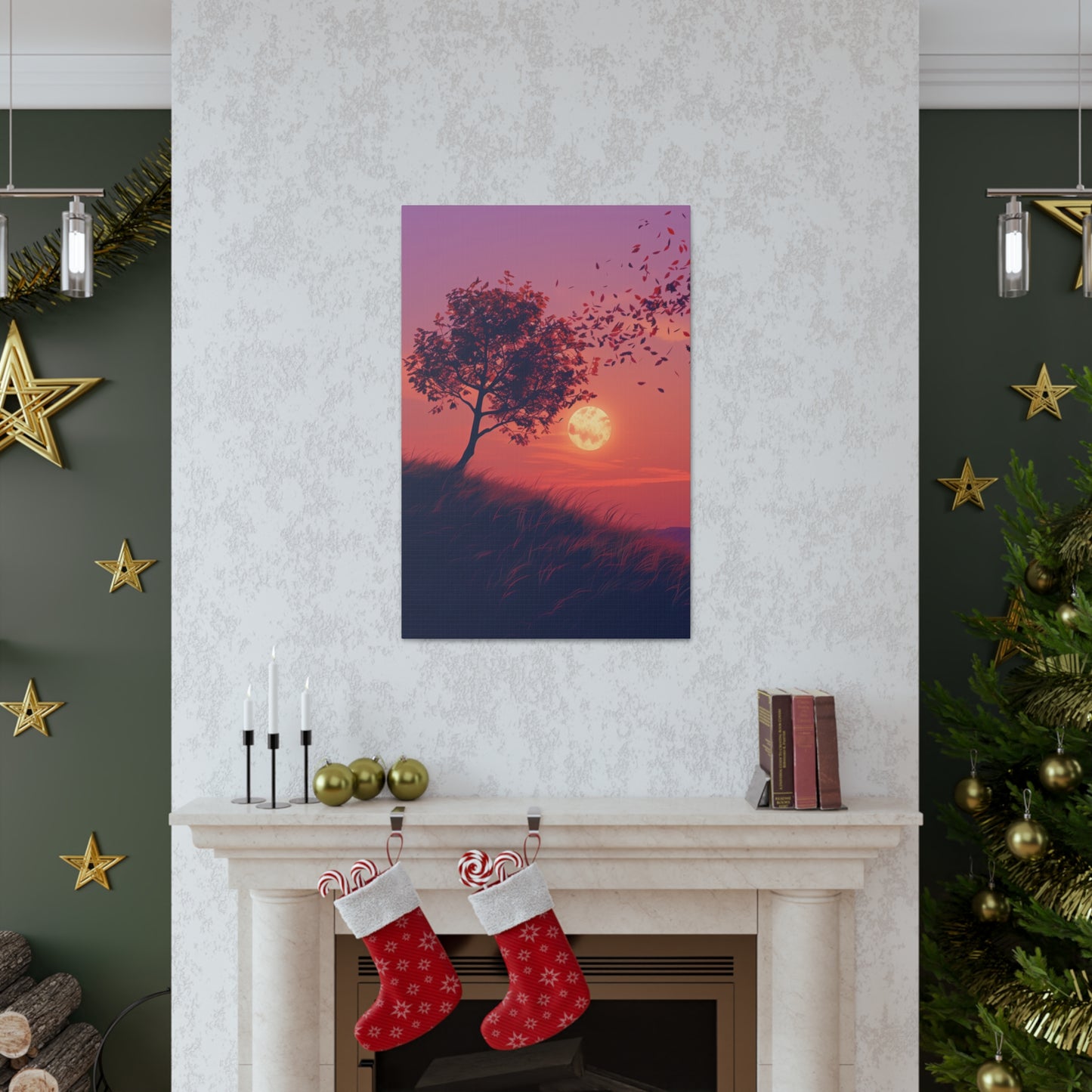 Tree in a Purple Sunset Digital Illustration Canvas Gallery Wraps