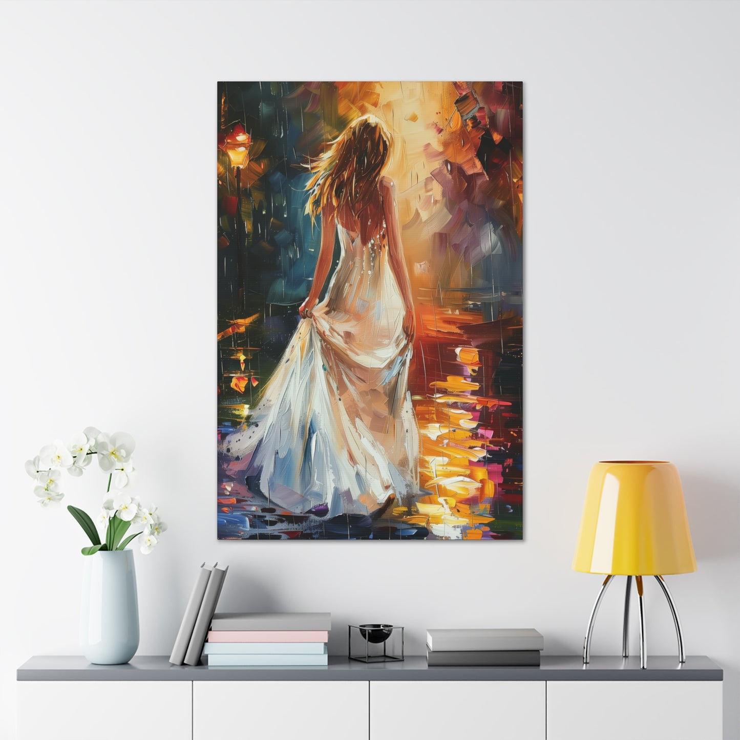 Beautiful Bride in Street - Leonid Afremov Style Digital Print Canvas Gallery Wraps