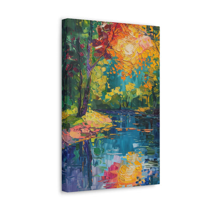 River in a Autumn Forest - Claude Monet Style Digital Print Canvas Gallery Wraps