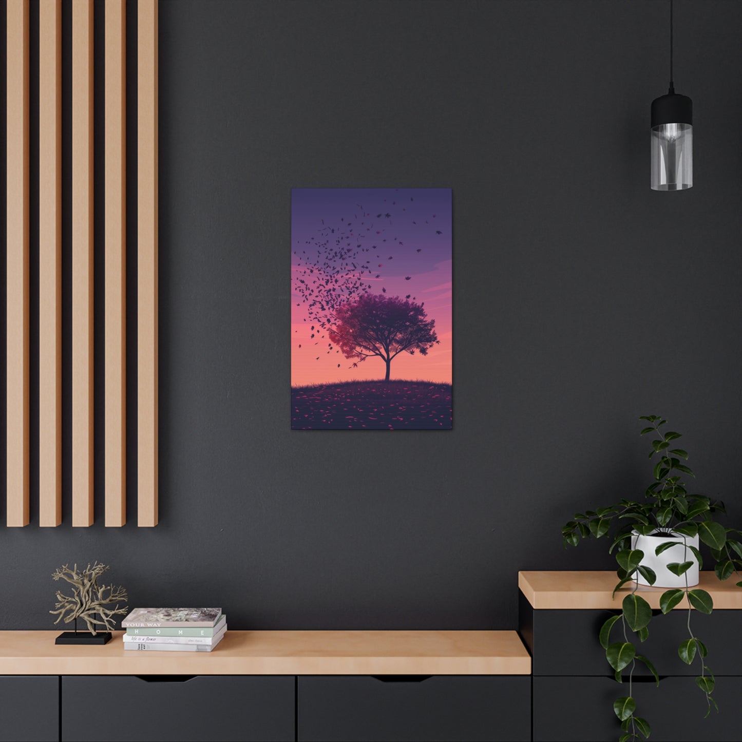 Tree in a Purple Sunset Digital Illustration Canvas Gallery Wraps