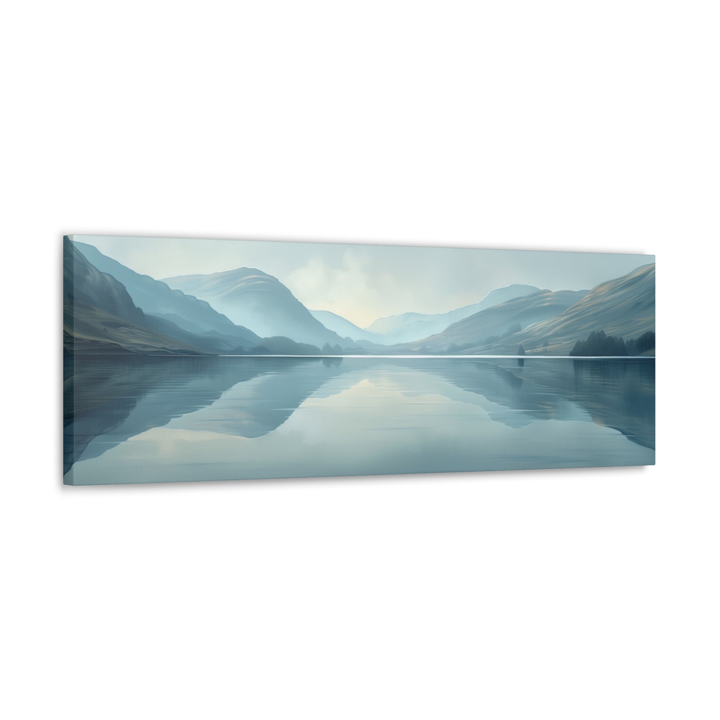 Lake Landscape with Mountains - Morning Mist Panorama Canvas Gallery Wraps