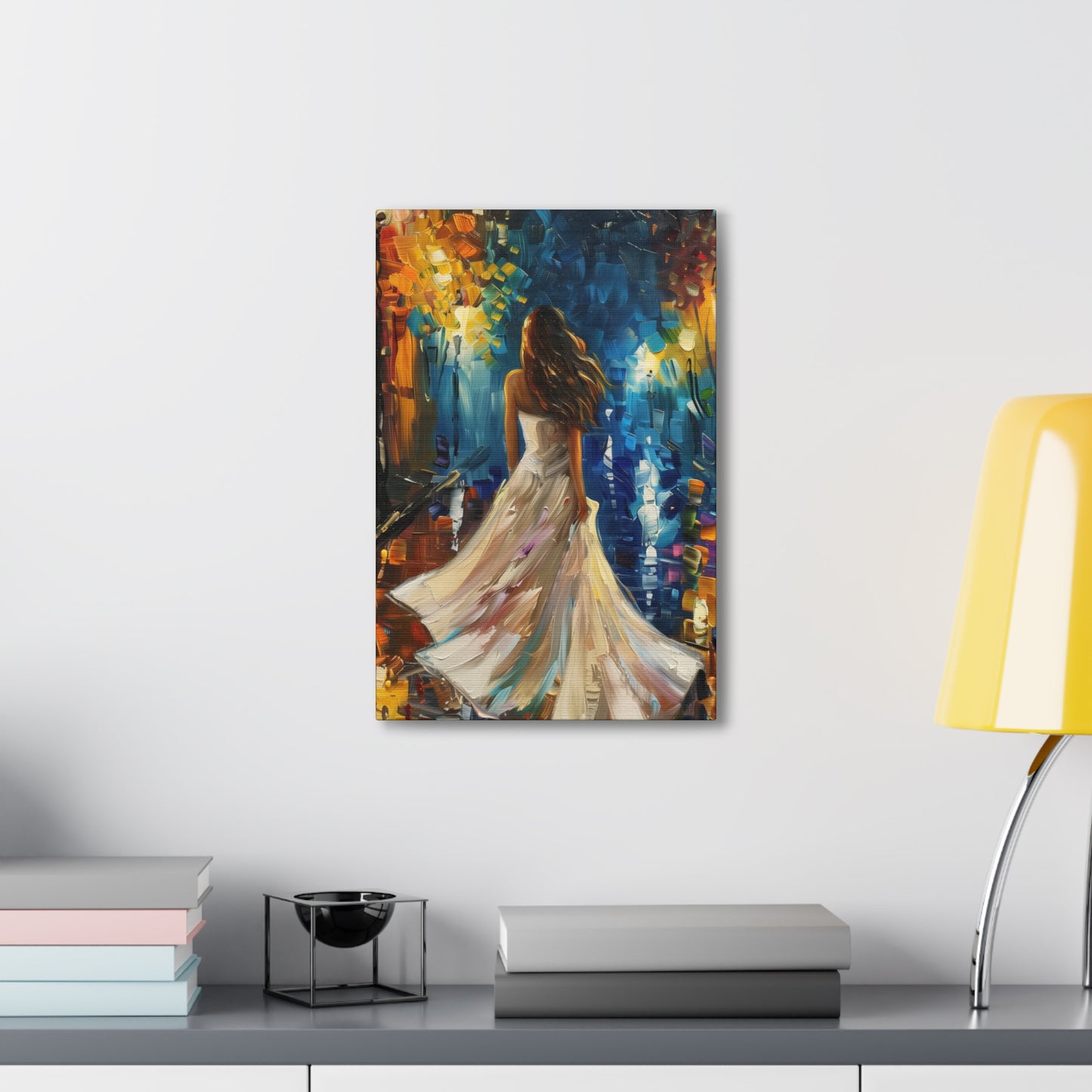 bride walking in the streets - Leonid Afremov Style Digital Print Canvas Gallery Wraps