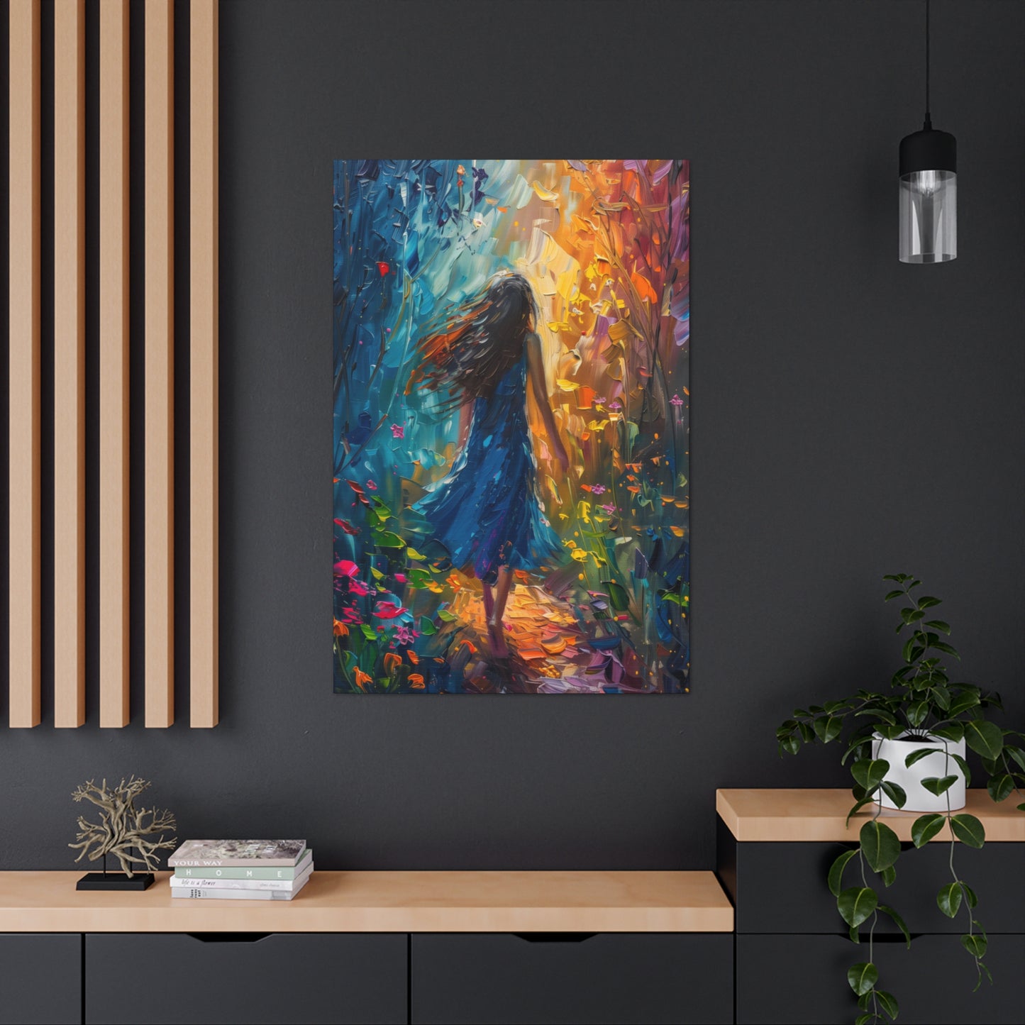 girl walking through trees Digital Oil Painting Print Canvas Gallery Wraps