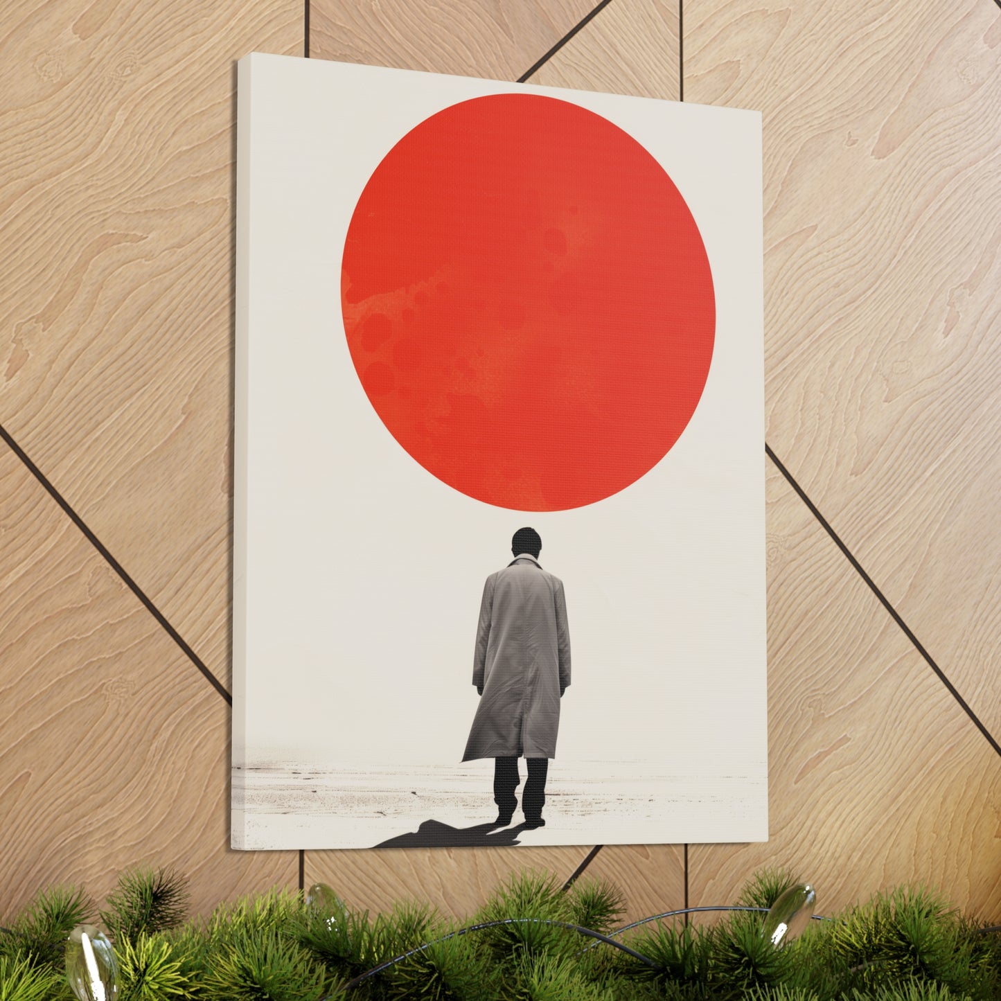 Man walking to red circle  - Takeshi Kitano Style Digital Illustration Canvas Gallery Wraps