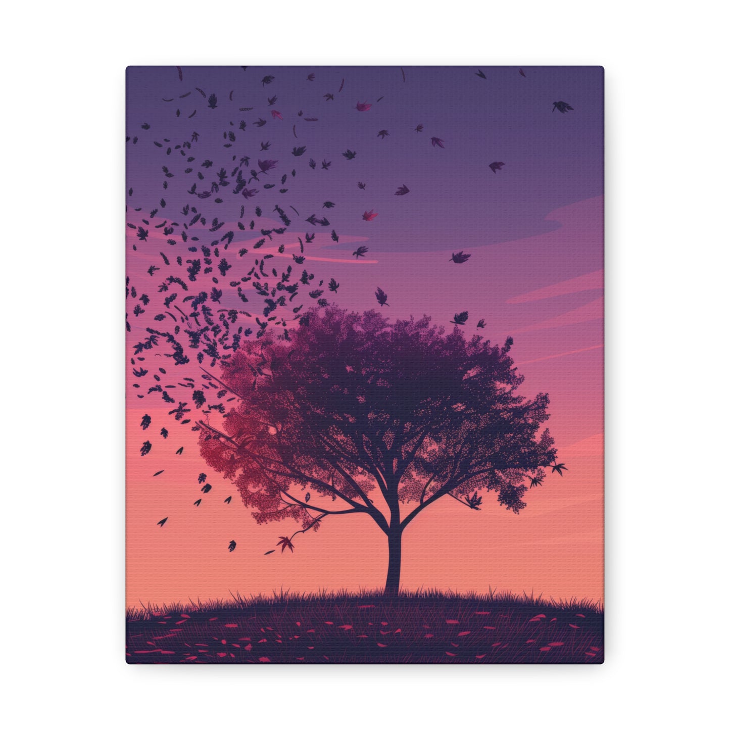 Tree in a Purple Sunset Digital Illustration Canvas Gallery Wraps