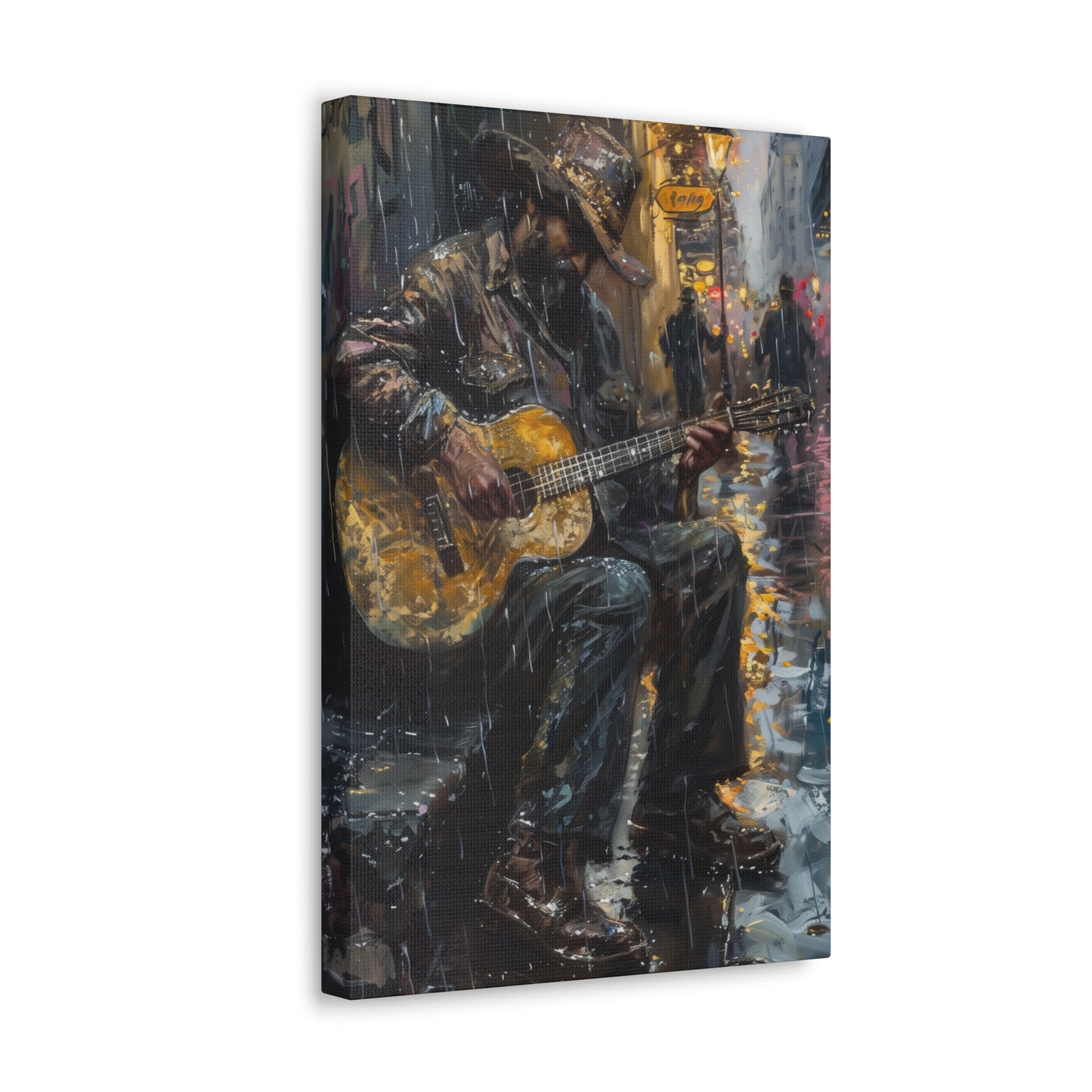 Man Playing Guitar on the Street - Rembrandt Style Digital Oil Painting Canvas Gallery Wraps