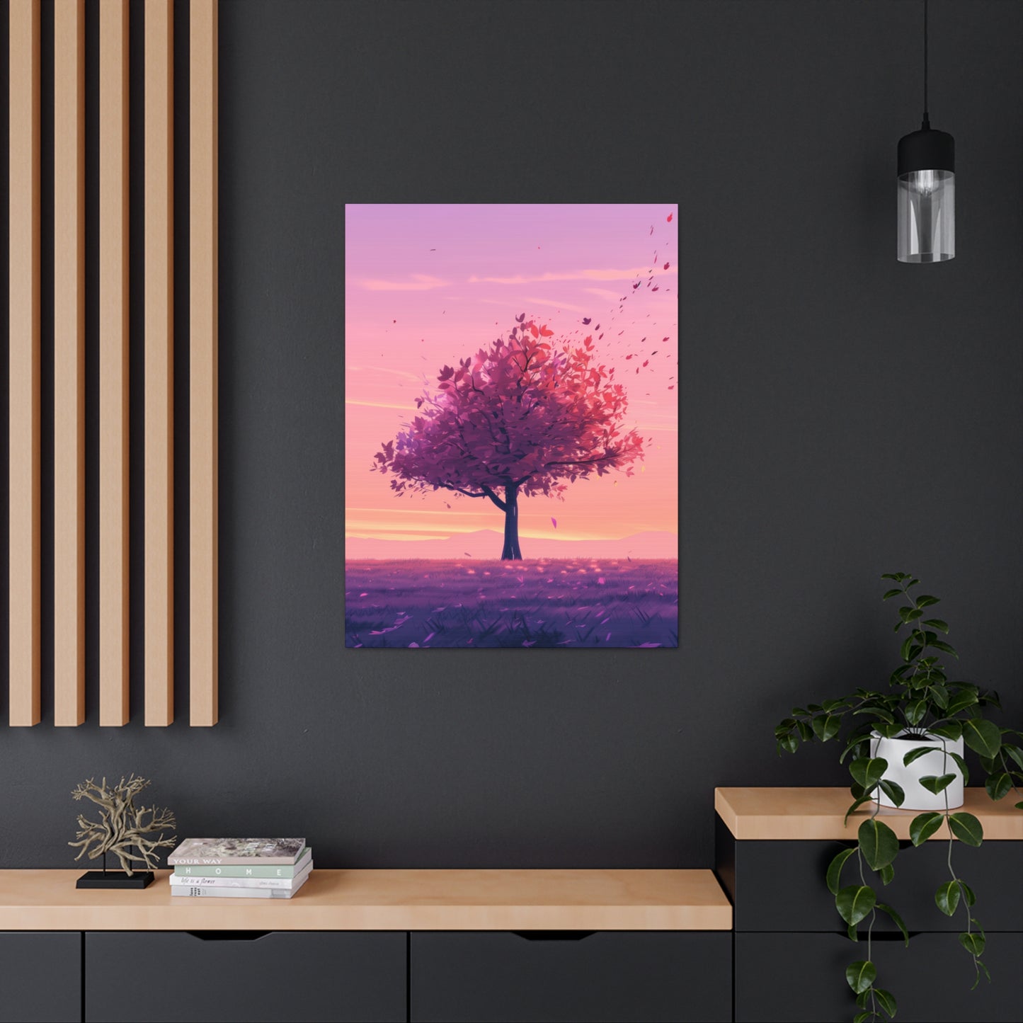 Tree in a Purple Sunset Digital Illustration Canvas Gallery Wraps