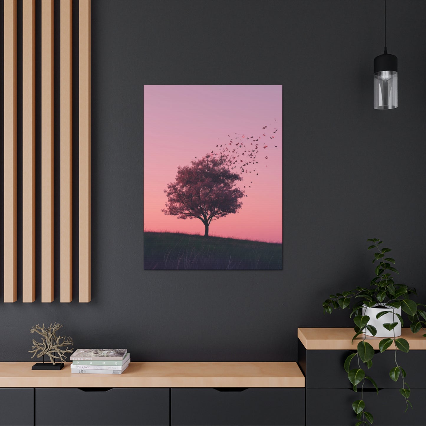 Tree in a Purple Sunset Digital Illustration Canvas Gallery Wraps