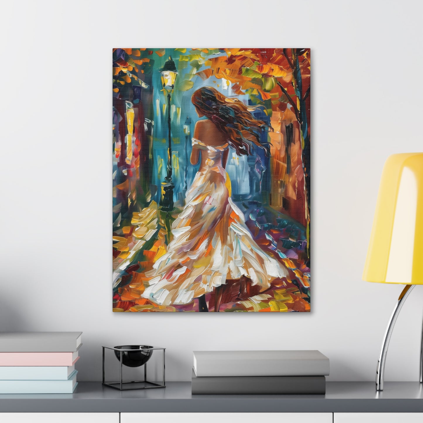 A girl walking in the streets - Leonid Afremov Style Digital Print Canvas Gallery Wraps