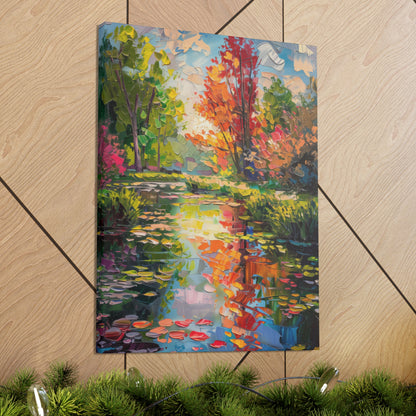 Pond in a Autumn Forest - Claude Monet Style Digital Print Canvas Gallery Wraps