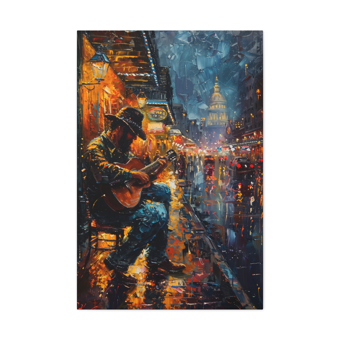 Man Playing Guitar on the Street - Rembrandt Style Digital Oil Painting Canvas Gallery Wraps