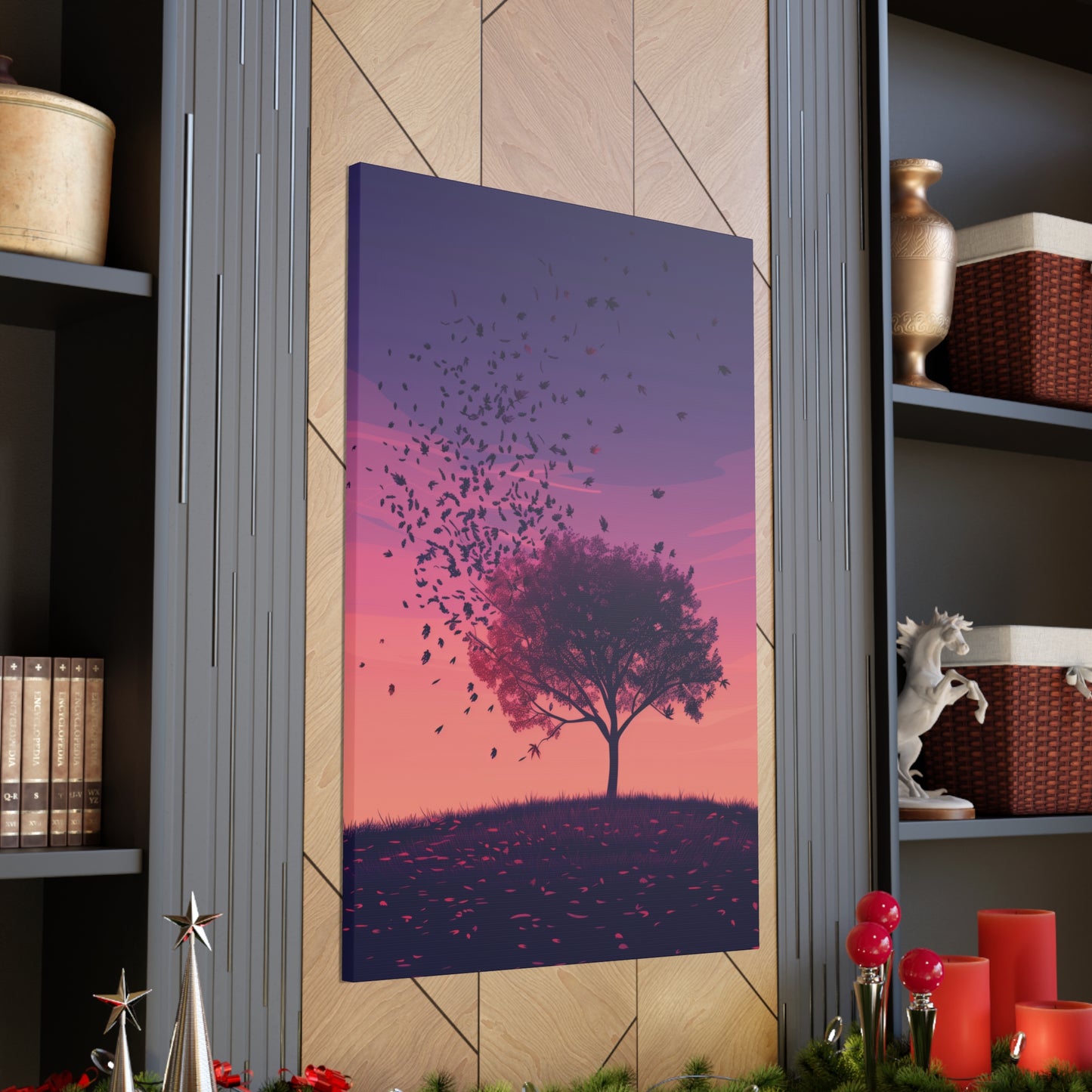 Tree in a Purple Sunset Digital Illustration Canvas Gallery Wraps