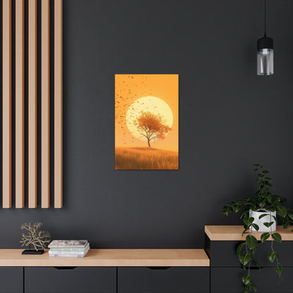 Tree in a Golden Sunset Digital Illustration Canvas Gallery Wraps