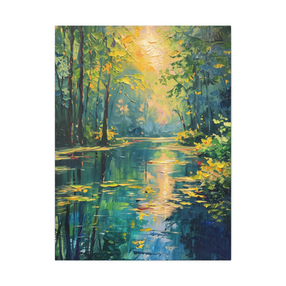 Lake in a Forest - Claude Monet Style Digital Print Canvas Gallery Wraps