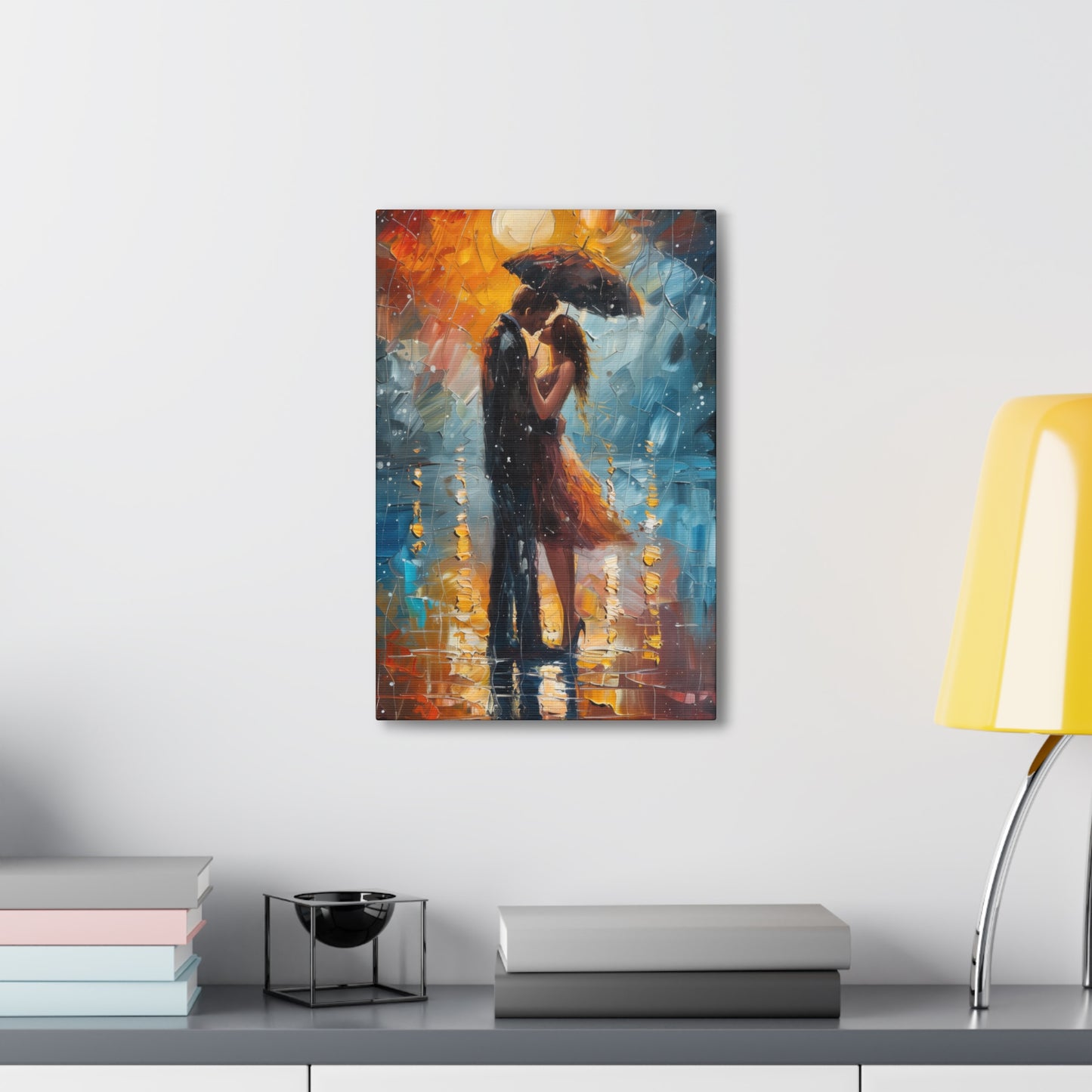 couple holding a umbrella in rain - Leonid Afremov Style Digital Print Canvas Gallery Wraps