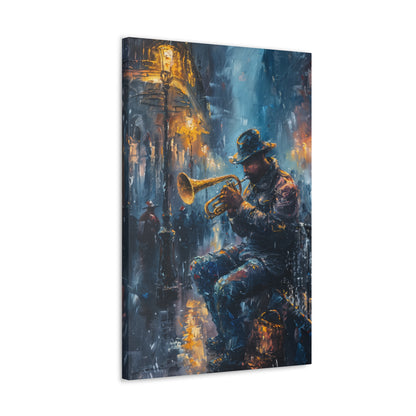 Man Playing Horn on the Street - Rembrandt Style Digital Oil Painting Canvas Gallery Wraps