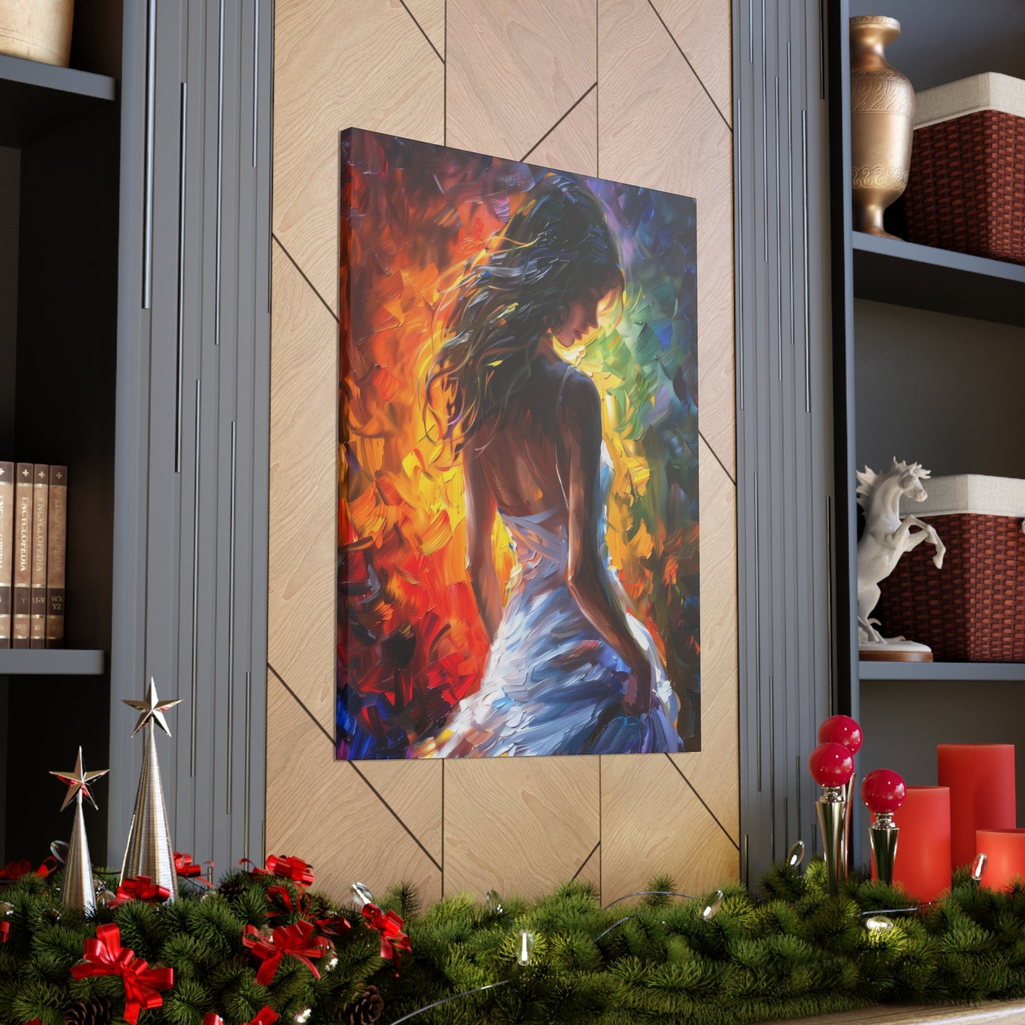 Lady in White Dress - Leonid Afremov Style Digital Oil Painting Canvas Gallery Wraps