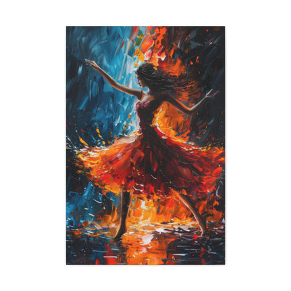 girl with orange dress dancing in rain - Leonid Afremov Style Digital Print Canvas Gallery Wraps