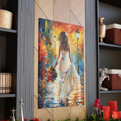 bride walking in the streets - Leonid Afremov Style Digital Print Canvas Gallery Wraps