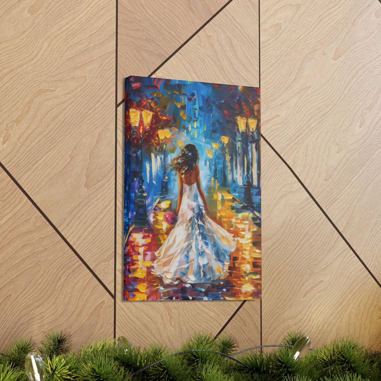 bride walking in the street - Leonid Afremov Style Digital Print Canvas Gallery Wraps