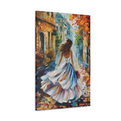 Bride walking in the medieval streets - Leonid Afremov Style Digital Print Canvas Gallery Wraps