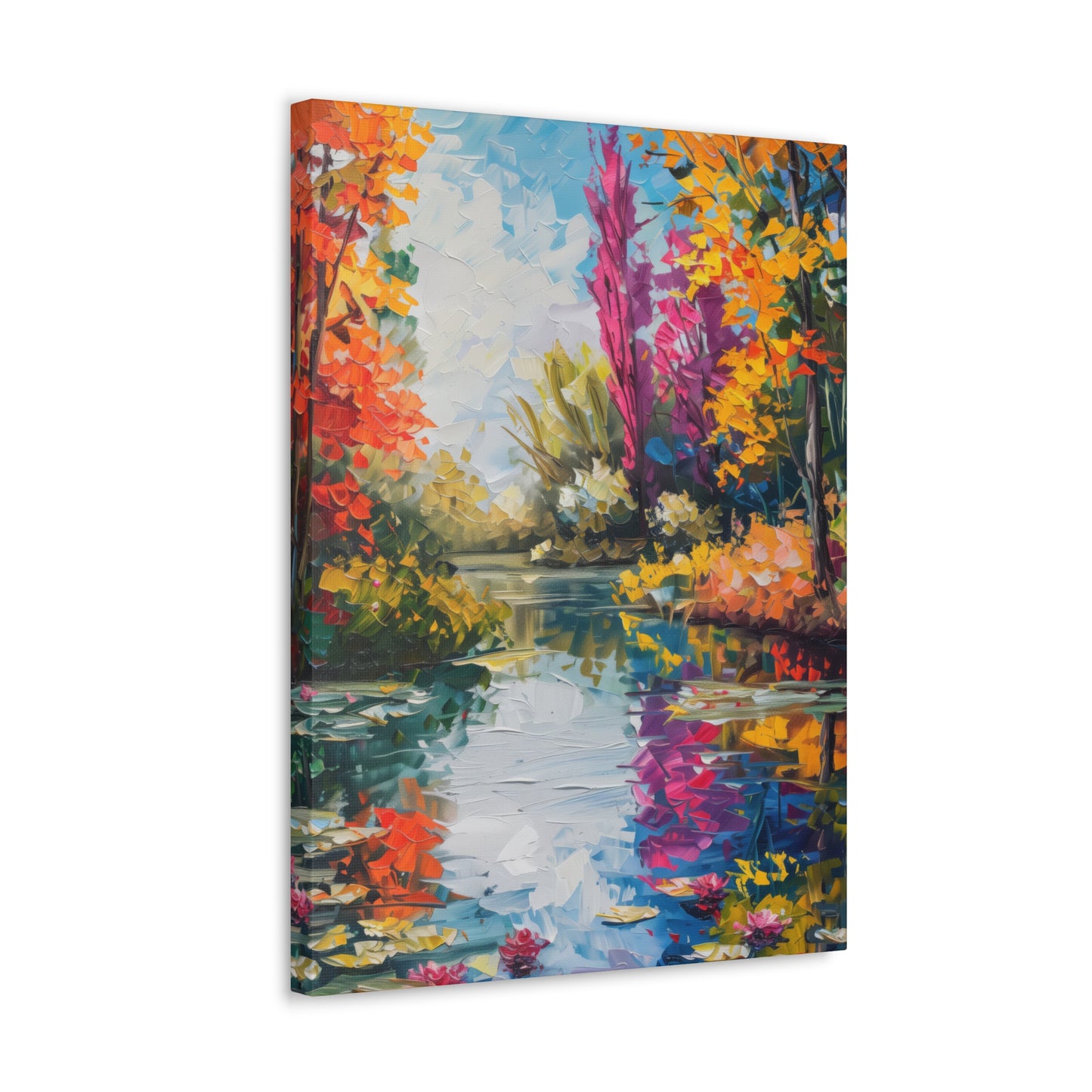 Pond in a Autumn Forest - Claude Monet Style Digital Print Canvas Gallery Wraps