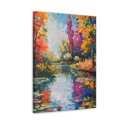 Pond in a Autumn Forest - Claude Monet Style Digital Print Canvas Gallery Wraps