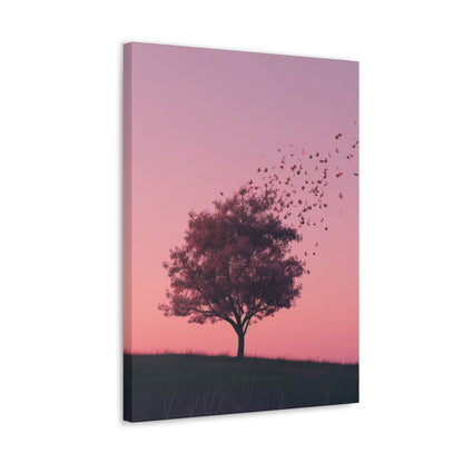 Tree in a Purple Sunset Digital Illustration Canvas Gallery Wraps