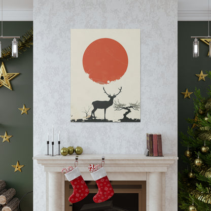 Deer and Sun - Takeshi Kitano Style Digital Illustration Canvas Gallery Wraps