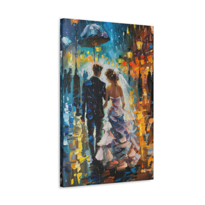 couple walking in street in rain - Leonid Afremov Style Digital Print Canvas Gallery Wraps