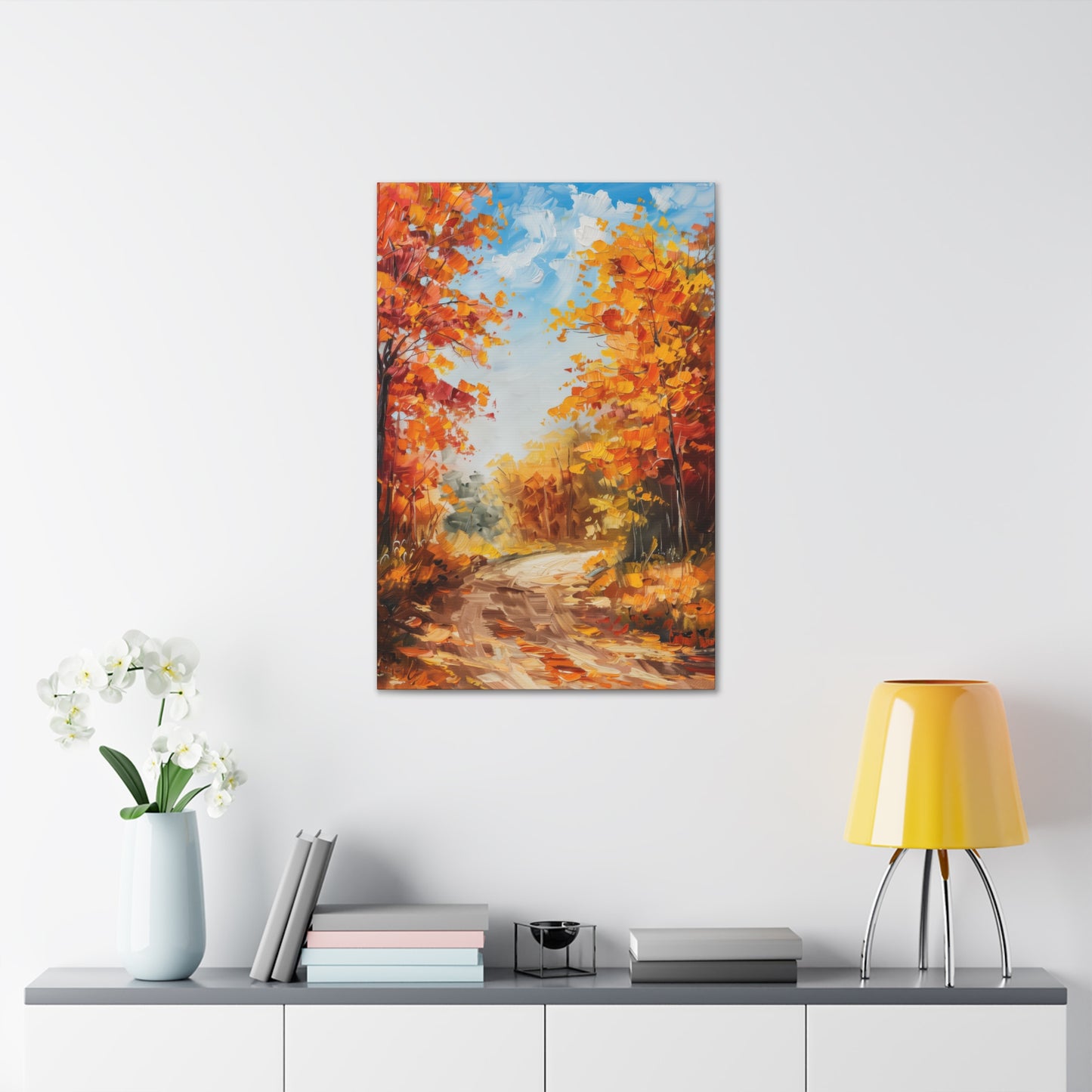 Road Through Autumn Forest - Leonid Afremov Style Oil Painting Canvas Gallery Wraps