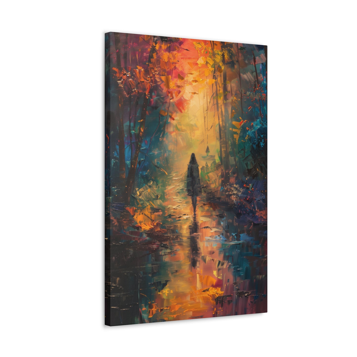 a girl walking through countryside forest Digital Oil Painting Print Canvas Gallery Wraps