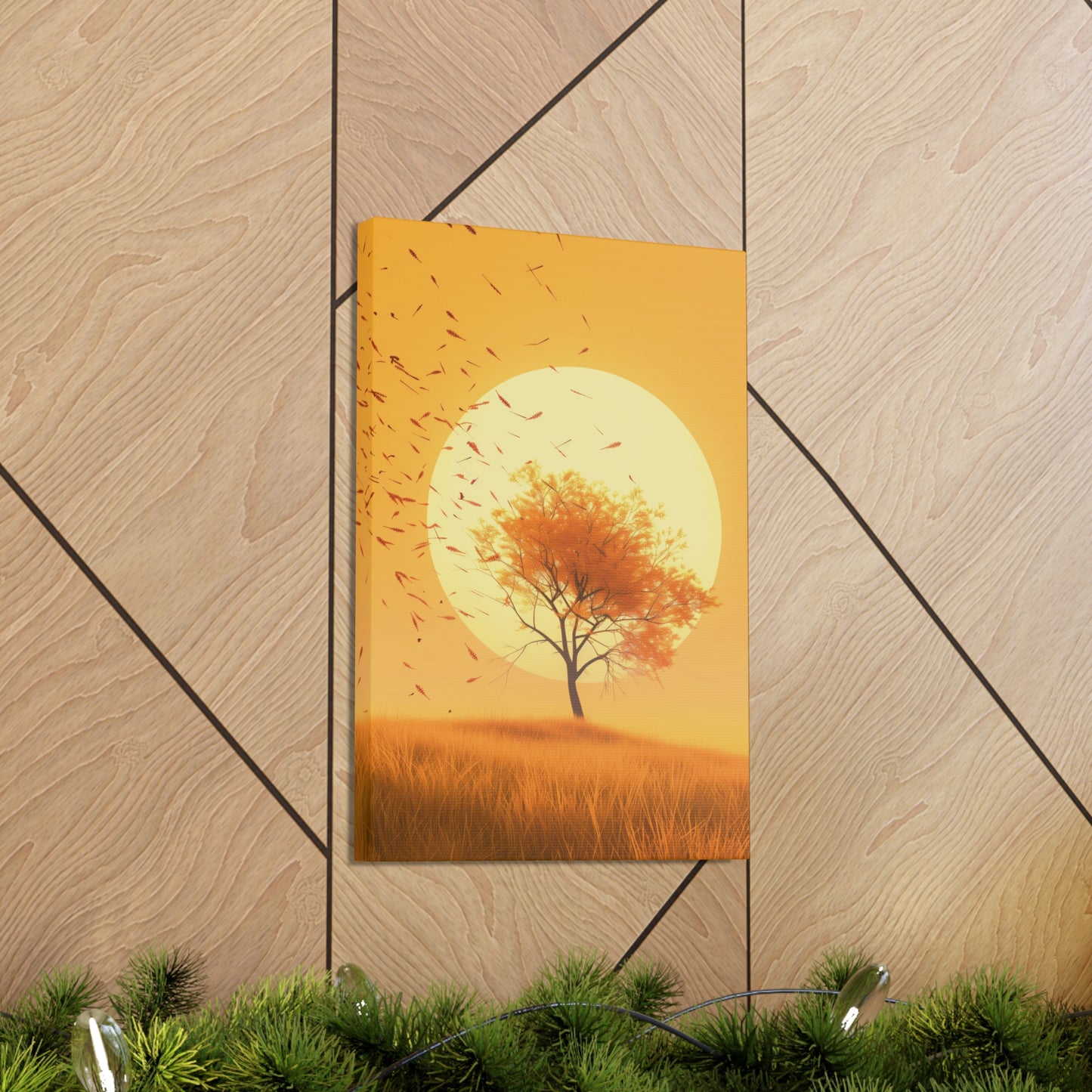 Tree in a Golden Sunset Digital Illustration Canvas Gallery Wraps