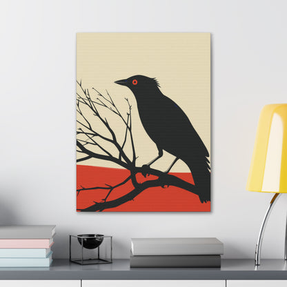 Black Bird Sitting on a Branch Digital Illustration Canvas Gallery Wraps