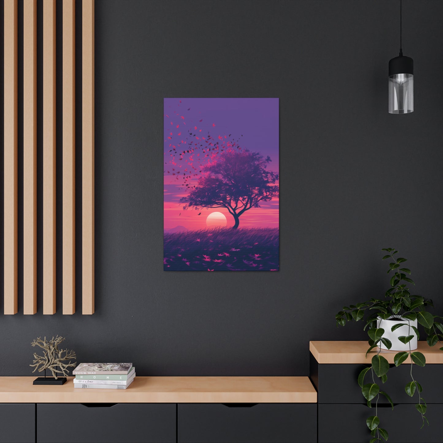 Tree in a Purple Sunset Digital Illustration Canvas Gallery Wraps