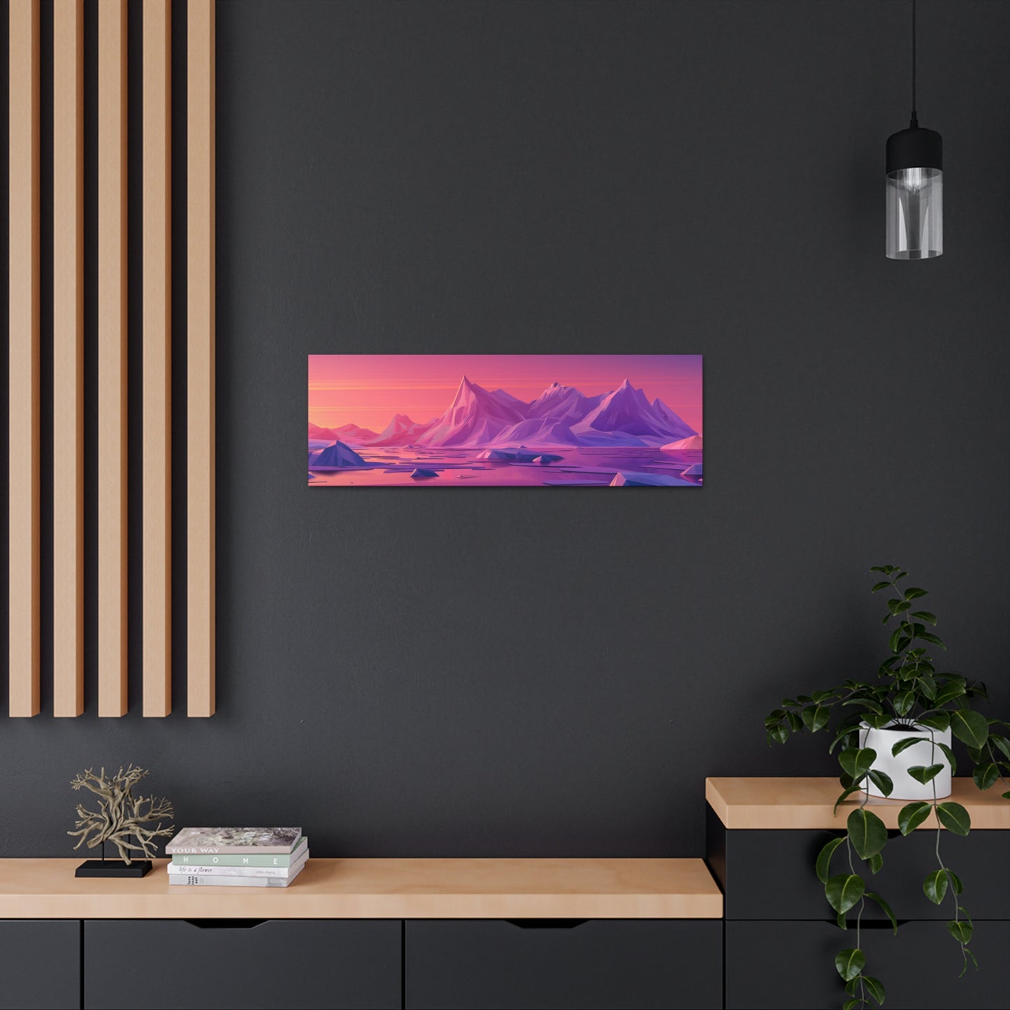 Snowy Mountain Evening in Antarctica - Digital Landscape Illustration Panorama Canvas Gallery Wraps