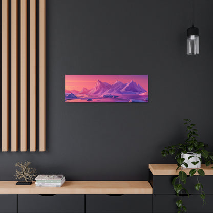 Snowy Mountain Evening in Antarctica - Digital Landscape Illustration Panorama Canvas Gallery Wraps