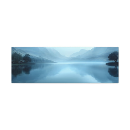 Lake Landscape with Mountains - Morning Mist Panorama panorama Canvas Gallery Wraps