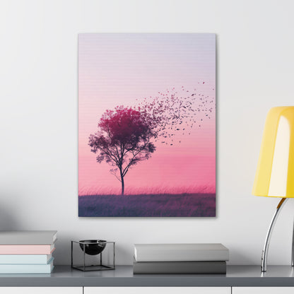 Tree in a Purple Sunset Digital Illustration Canvas Gallery Wraps