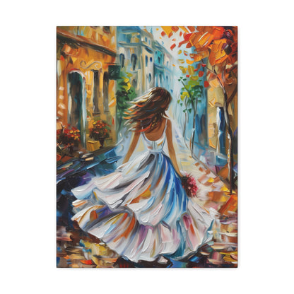 Bride walking in the medieval streets - Leonid Afremov Style Digital Print Canvas Gallery Wraps